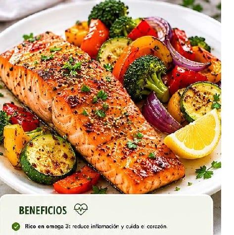 Salmón al horno con verduras asadas