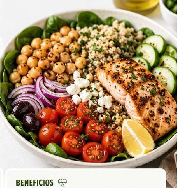 Bowl mediterráneo con garbanzos y salmón